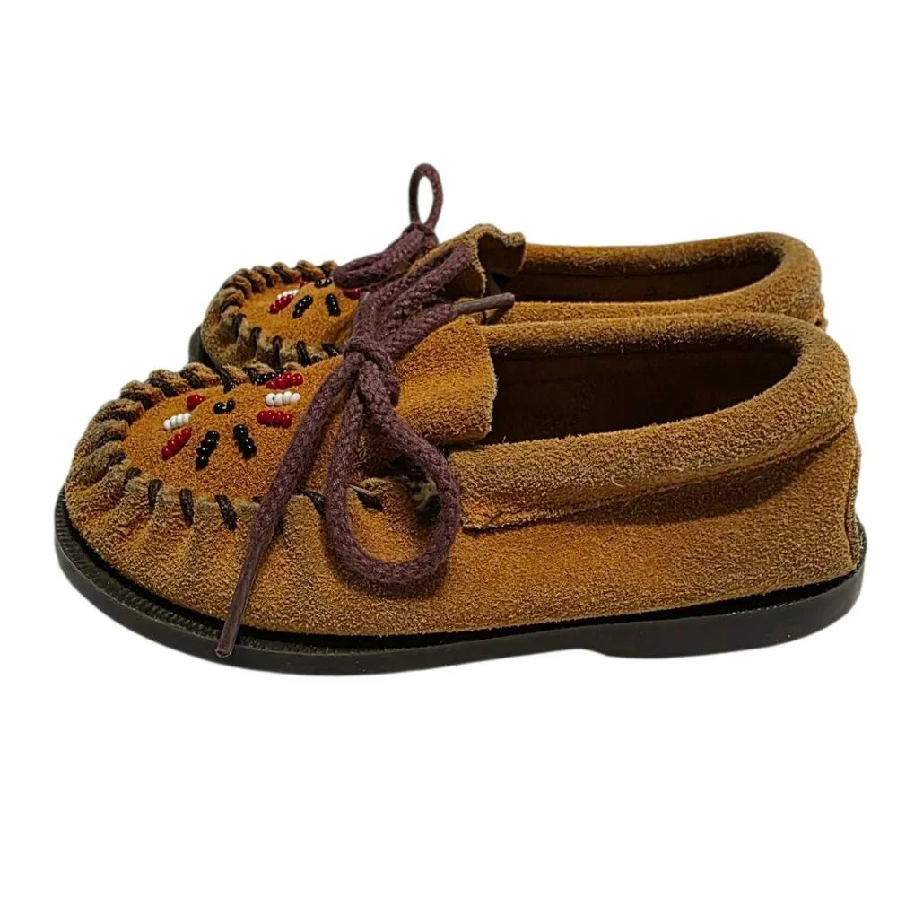 VTG Minnetonka Suede Moccasins Slippers Shoes Small Kids 8 Indian Costume Mocs